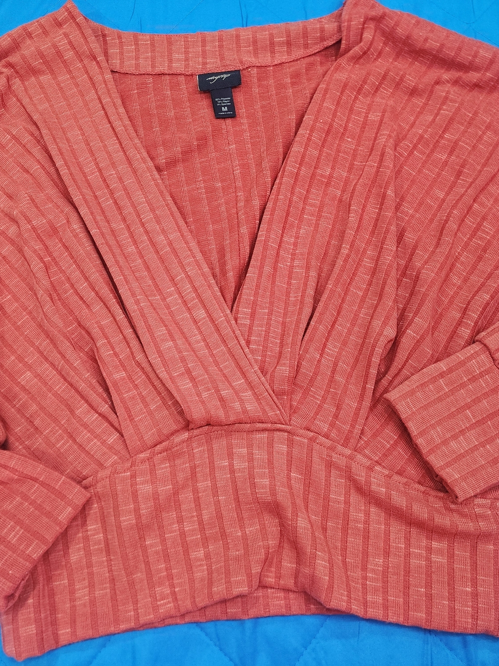 Daytrip Rust Red Ribbed Wrap Top